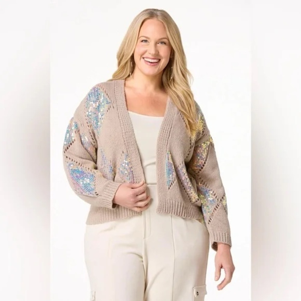 ❄️ CATO | PLUS SIZE IRIDESCENT SEQUIN CARDIGAN SIZE 22/24